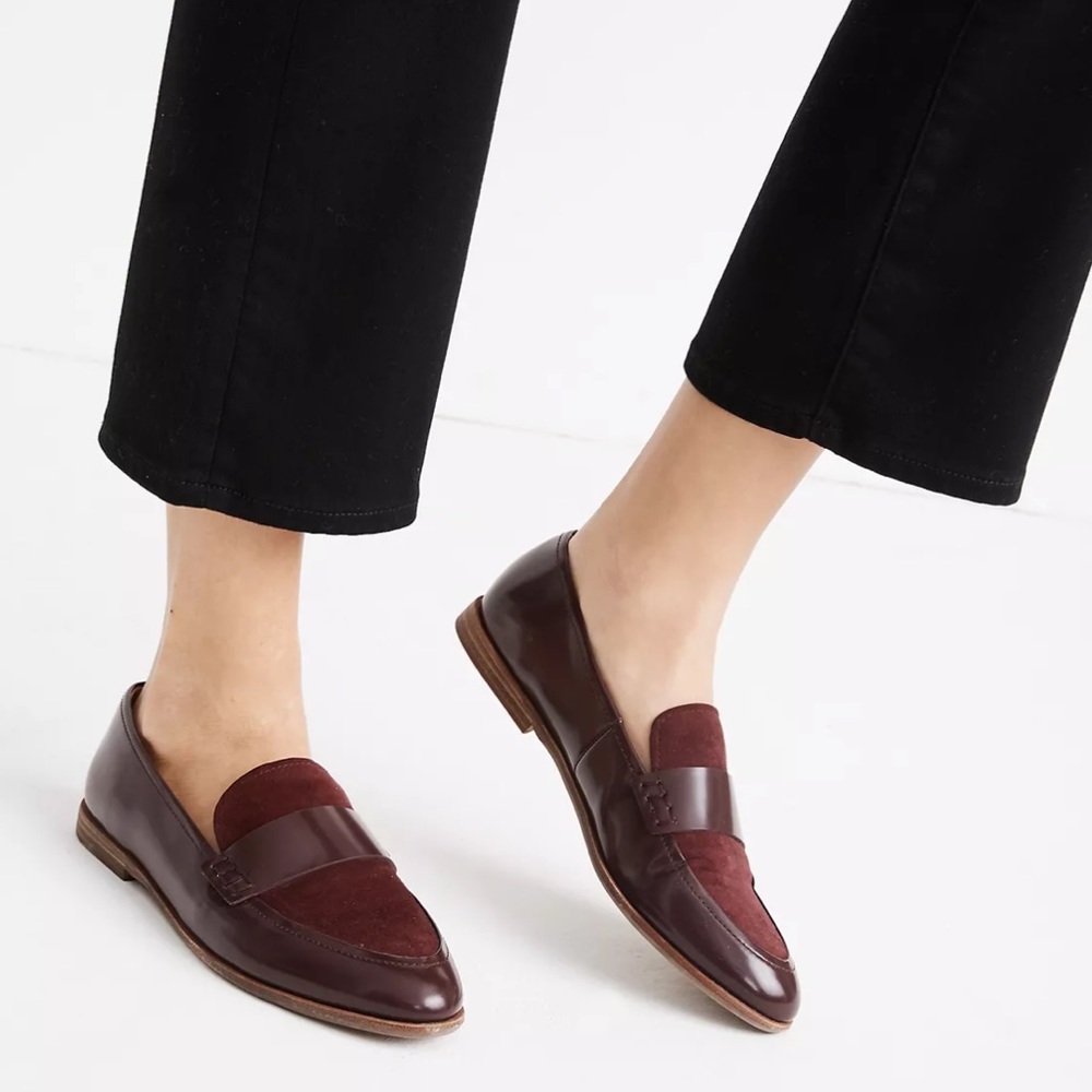 Madewell Leather and Suede "Alex" Loafer Flats, Low Heel, Size 7 Dark Cabernet